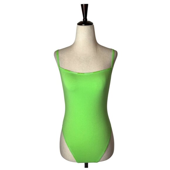 Skims Bodysuit Women Small Neon Green Cotton Logo Snap Close Sexy Colorful - Picture 2 of 15